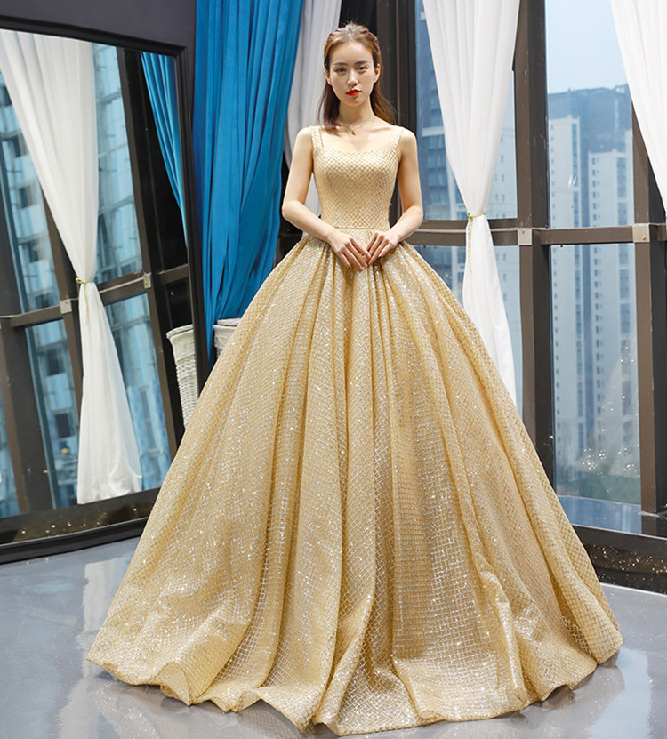 跨境婚纱晚礼服女2022新娘吊带长款艺考舞会年会演出服蓬蓬裙供应