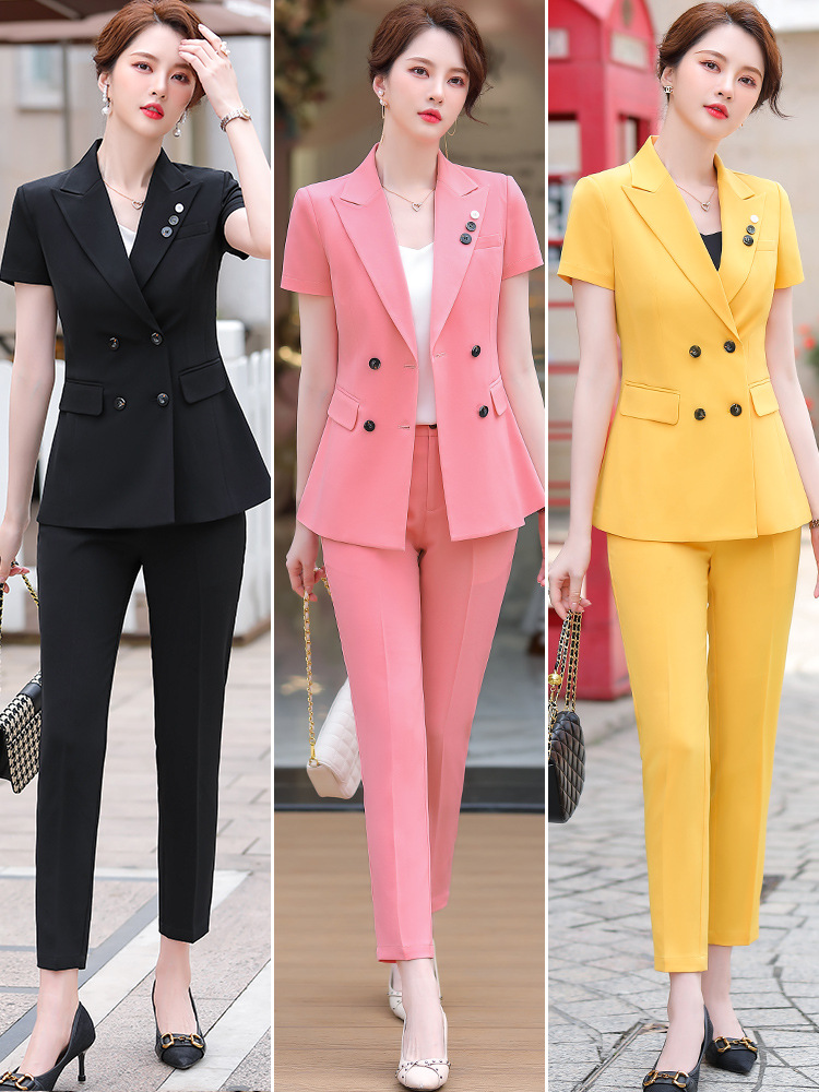 时尚小西装套装女新款夏季职业休闲淑女装薄款短袖小西服外套上衣