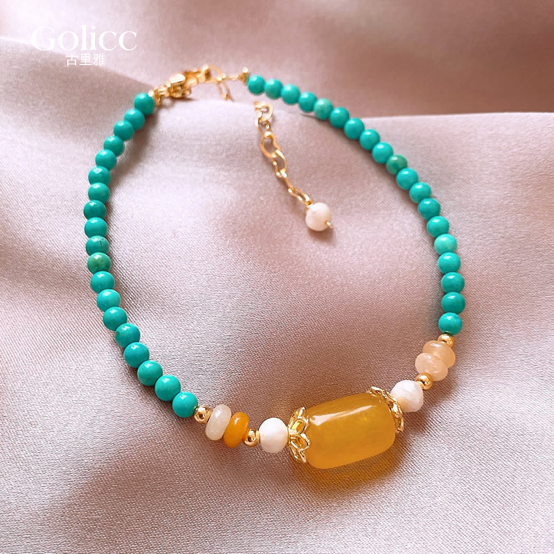 轻珠宝绿松石天然珍珠蜜蜡手链女2024年新款手串轻奢小众精致手绳