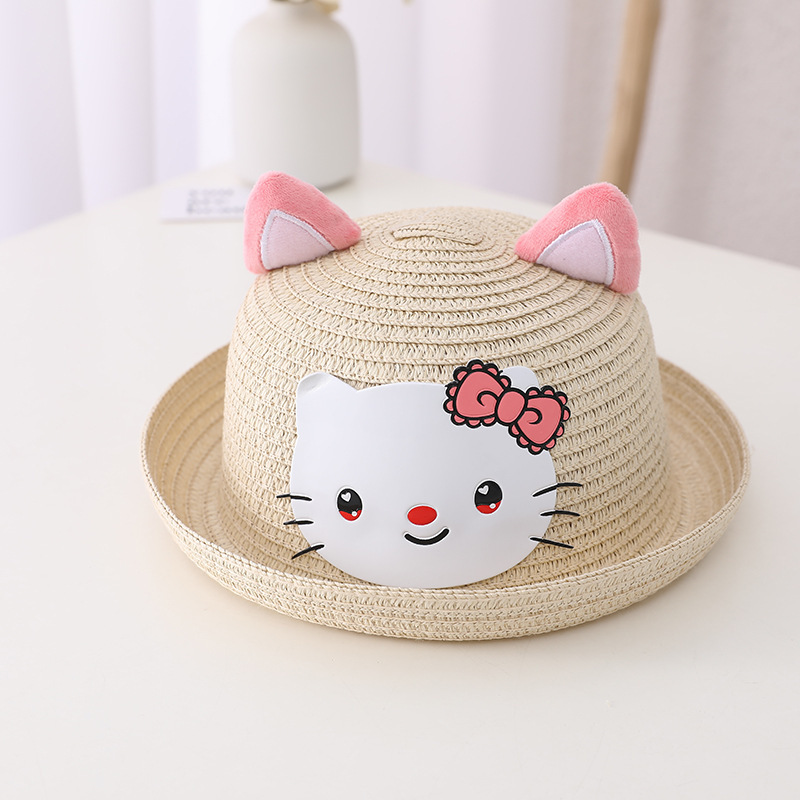 Children's Hat Summer Cute Outing Straw Hat Sun-Proof Sun Protection Hat Boys and Girls Beach Hat 3-5 Years Old Matching Bag