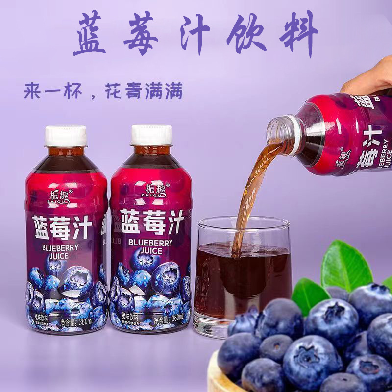 无糖饮料蓝莓汁整箱批发360ml*6/12瓶蓝莓果味饮料水果汁饮用饮品