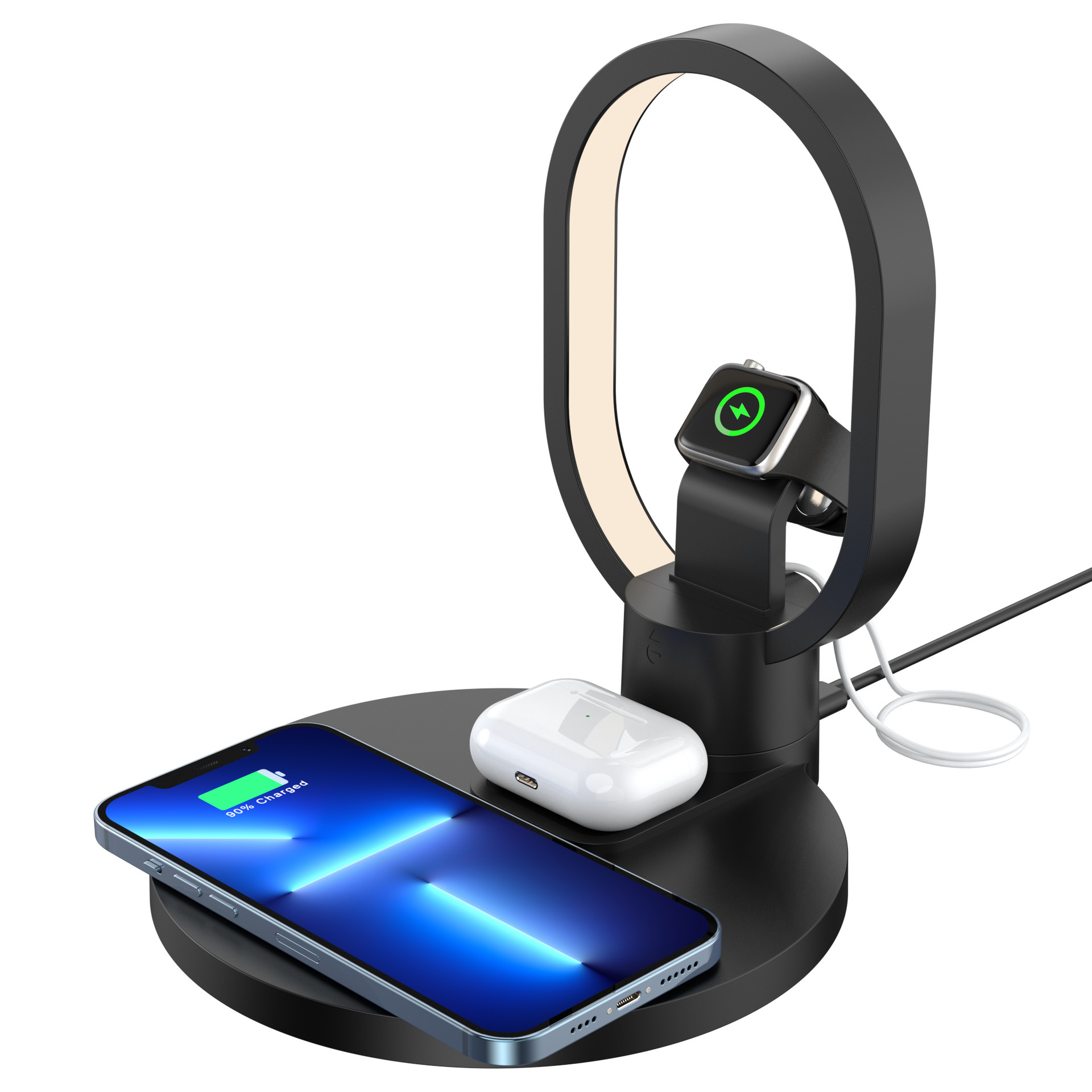 Cross-Border New Arrival Five-in-One Table Lamp Wireless Charger Electrical Bedside Night Light Table Lamp Wireless Charger Live Streaming Fill Light Ambience Light