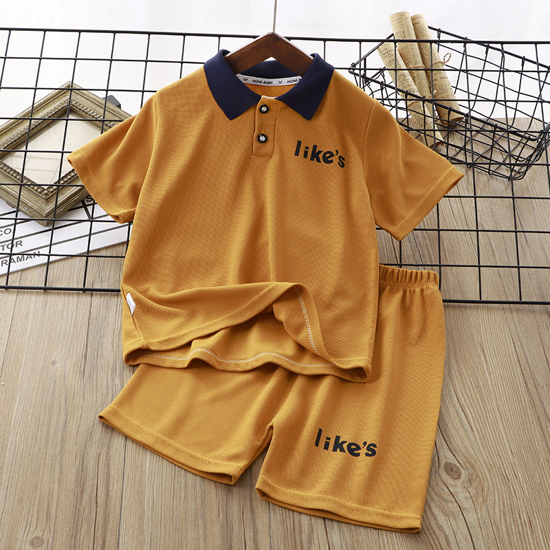 Summer Children's New Waffle Short-Sleeved Polo Shirt Suit Boys and Girls Korean Style Leisure Suit Suit Children's Clothing Wholesale