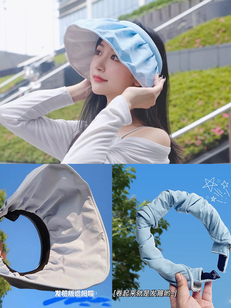 Shell-like Bonnet Headband Women's Summer UV-Proof Sun-Proof Breathable Topless Hat Students Show Face Small Foldable Hairband Hat