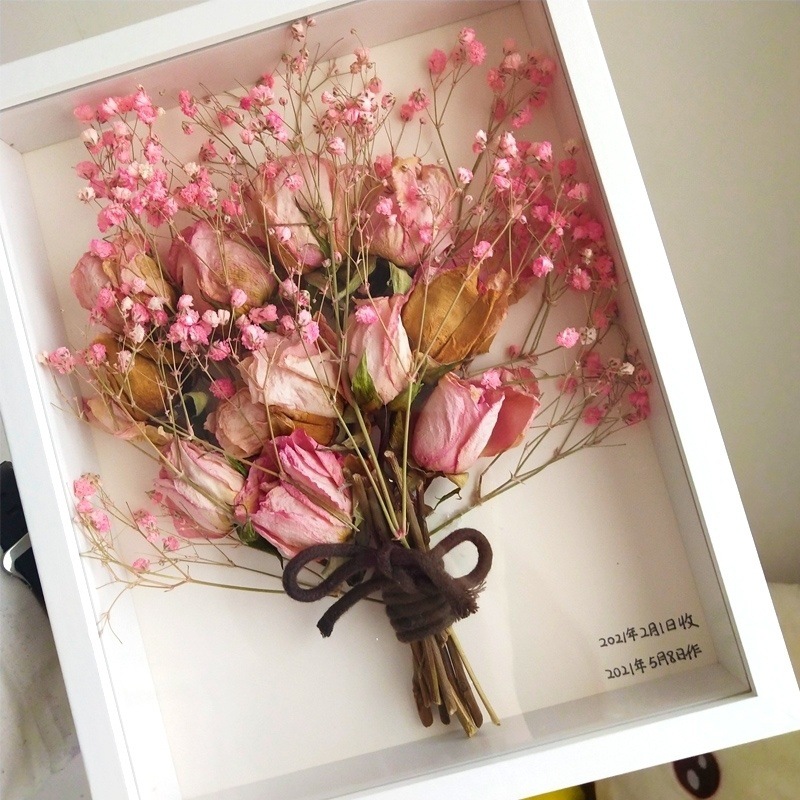 干花相框教师节送女老师diy生日礼物立体永生花标本送闺蜜女朋友