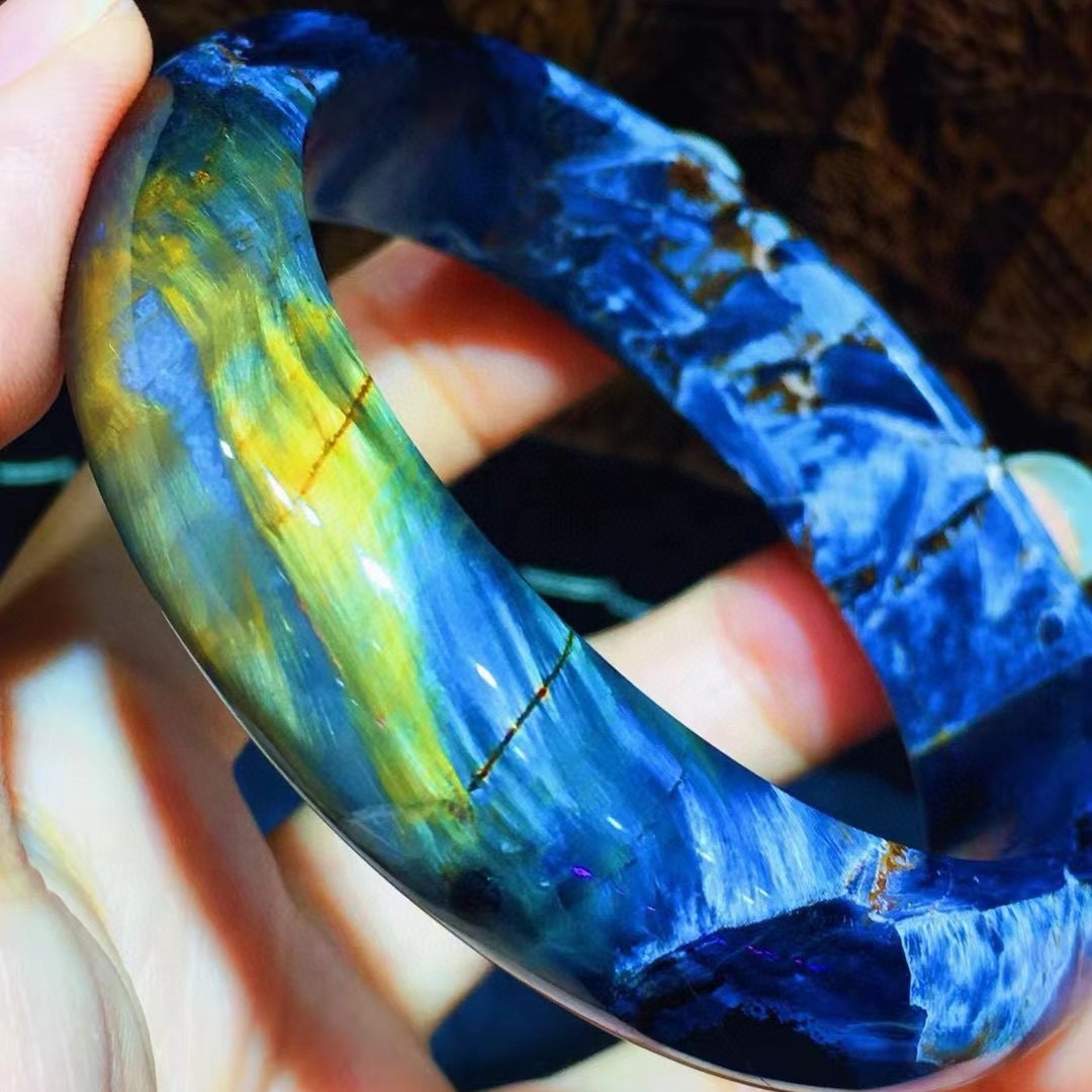 天然纳米比亚蓝地球纹彼得石手镯精品男女款猫眼石彼得石手镯