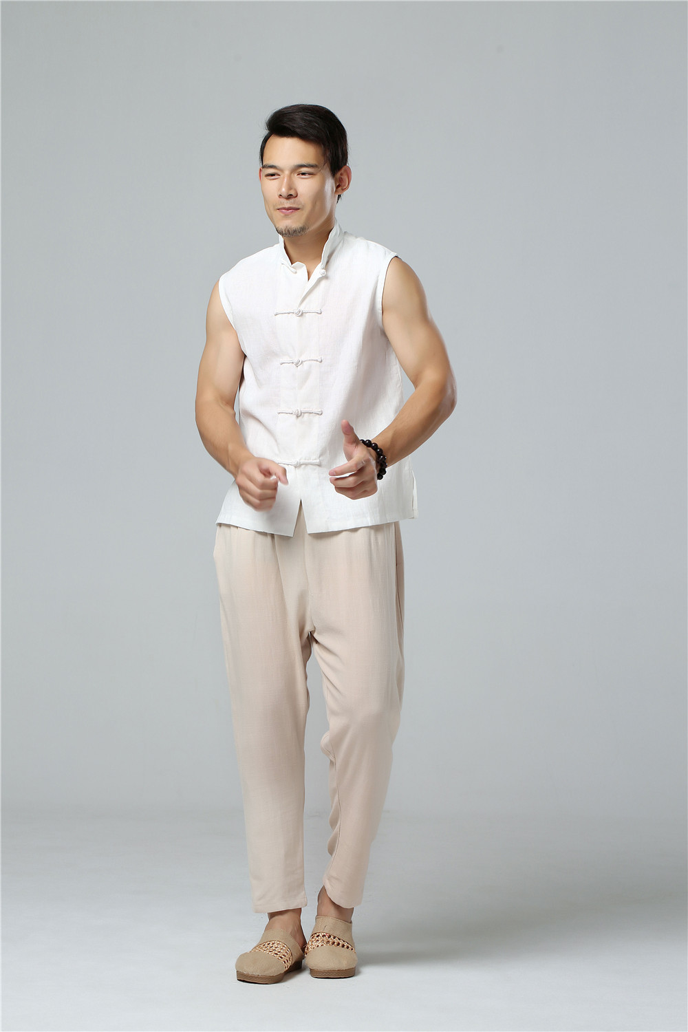 麻凡布衣2021新品男装上衣 纯色立领复古民族风宽松对襟马褂