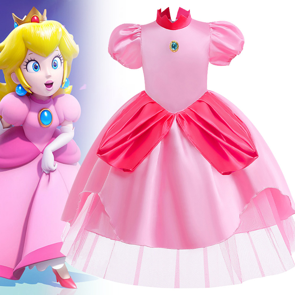 万圣儿童peach桃子公主超级玛丽马里奥游戏服圣诞粉色碧琪公主裙