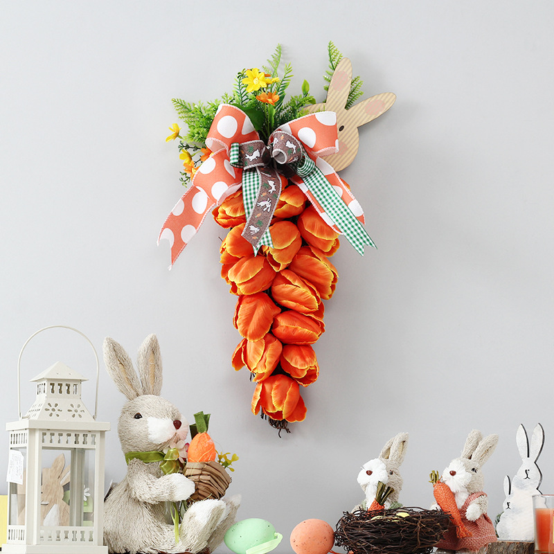 Amazon New Tulip Carrot Garland Pendant Rabbit Artificial Flower Easter Decoration Factory Direct Sales