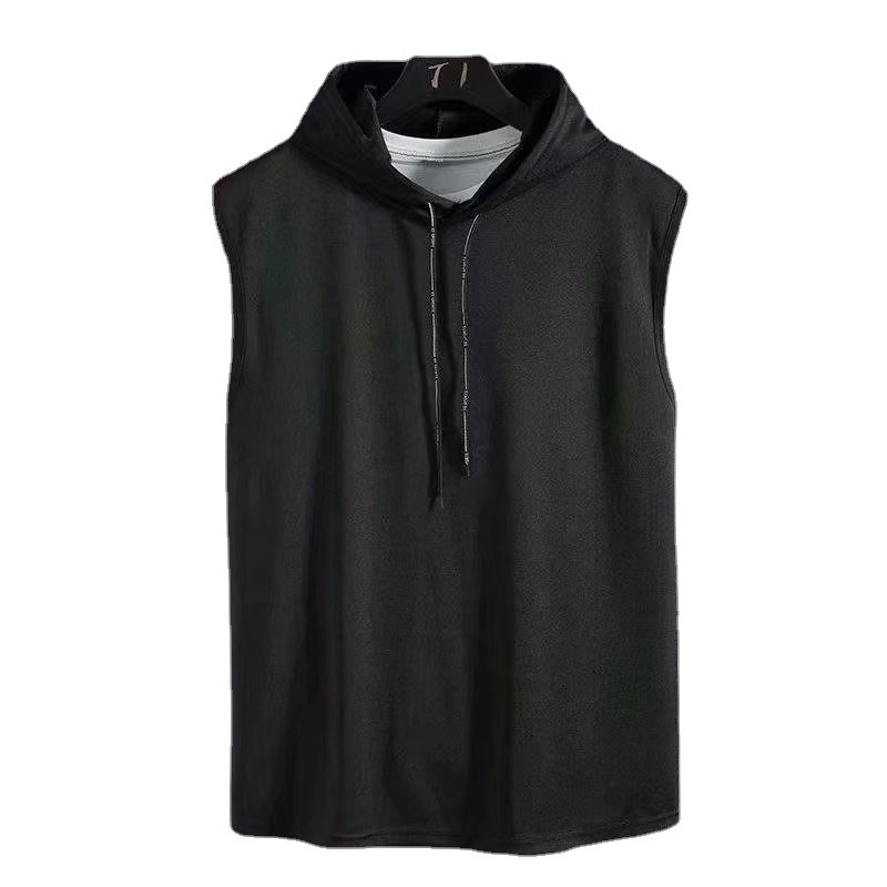 Hooded Vest Men's Summer New Hong Kong Style Street Solid Color Hooded Sleeveless T-shirt Thin Vest Personality Fashion Top