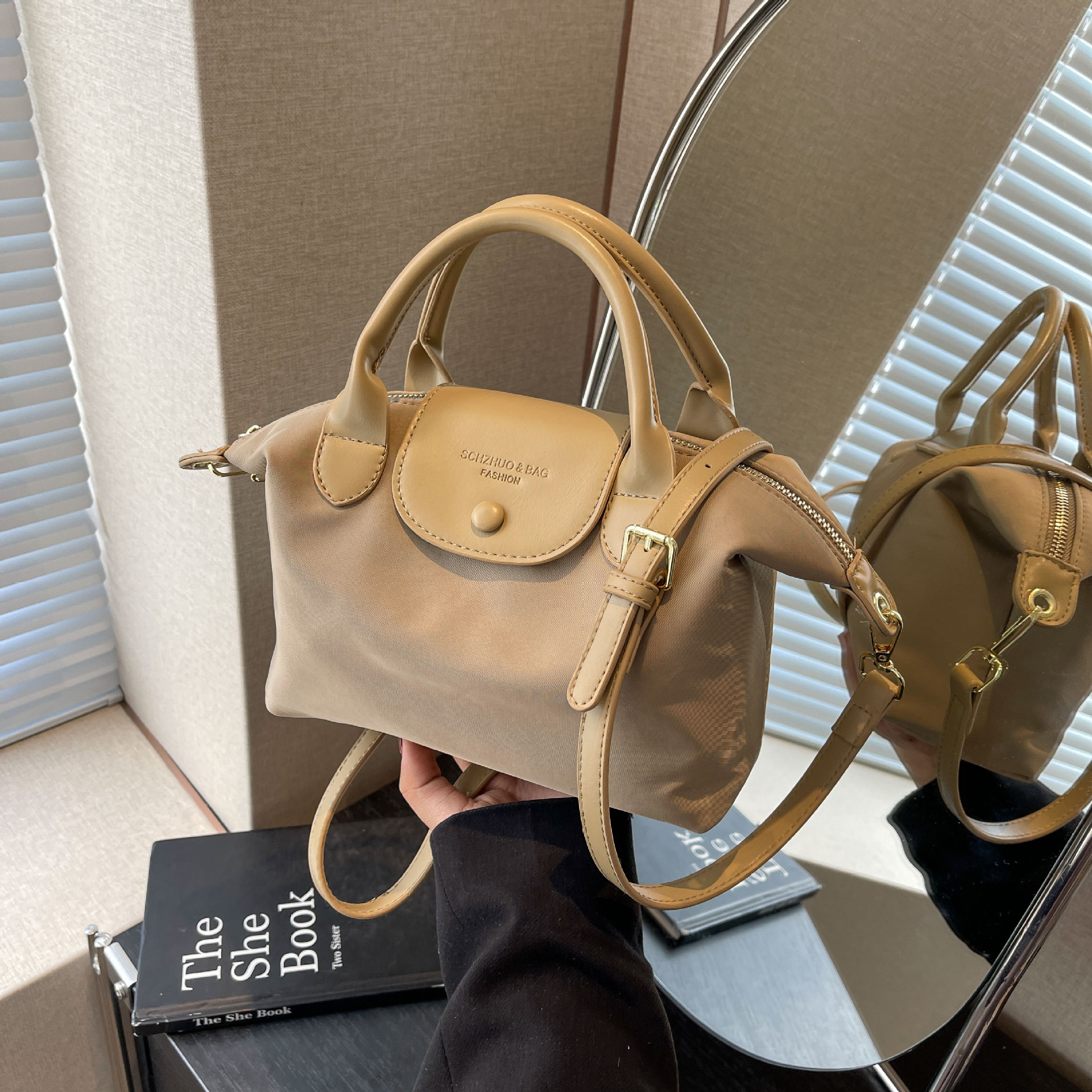 外贸包包女新款法国龙骧包简约牛津布女包单肩斜挎包拼接饺子包