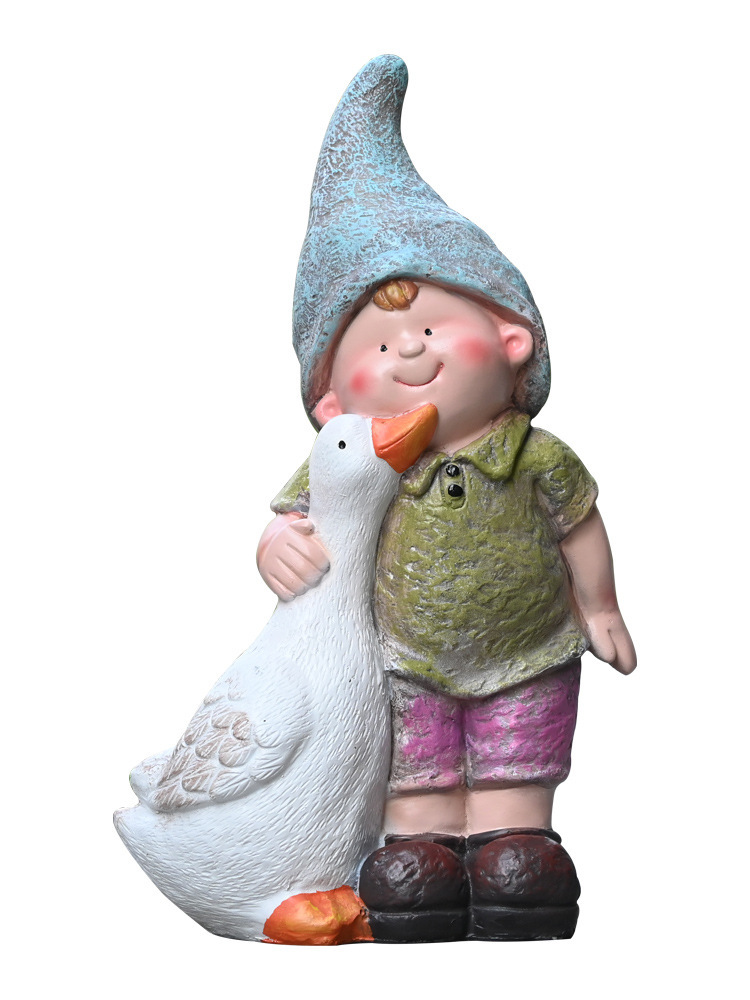 花园庭院别墅喂鹅娃娃造景装饰幼儿园户外卡通人物小孩雕塑摆件