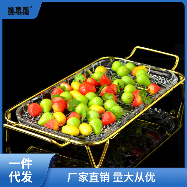 大号水晶水果盘 豪华ktv会所果盘沙拉盘客厅长方形带脚玻璃糖维宇