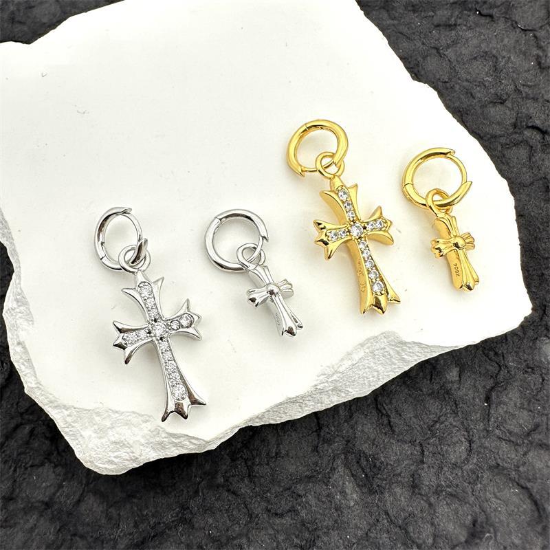 克罗伈十字架耳环挂件耳饰镶锆石欧美时尚复古耳坠大小不对称配件
