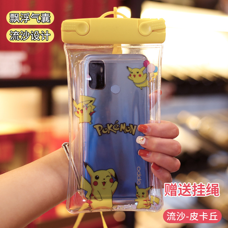 Factory Wholesale Quicksand Airbag Mobile Phone Waterproof Bag Cartoon Cute Waterproof Cover Sealed Touch Screen Diving Protective Cover