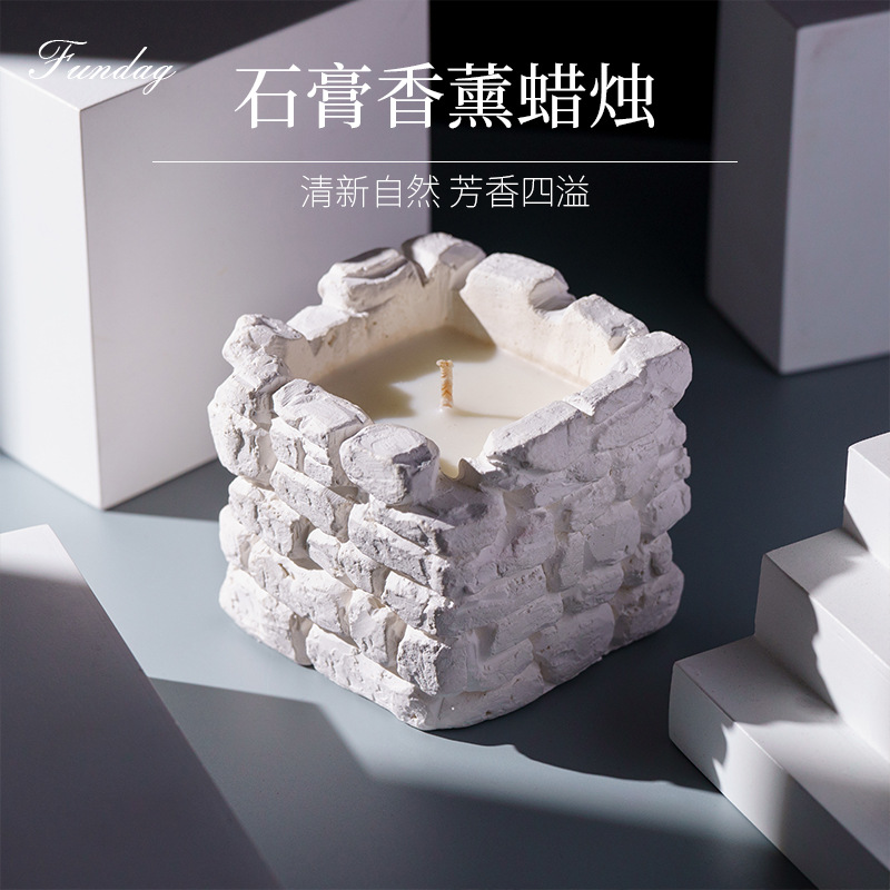 [Fangdi] New Gypsum Cup Aromatherapy Nordic Style Square Home Decoration Light Luxury Hand Gift Fragrance Candle Cup