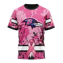 独立站新款NFL巴尔的摩乌鸦粉红丝带涤纶T恤时尚短袖上衣来图印制