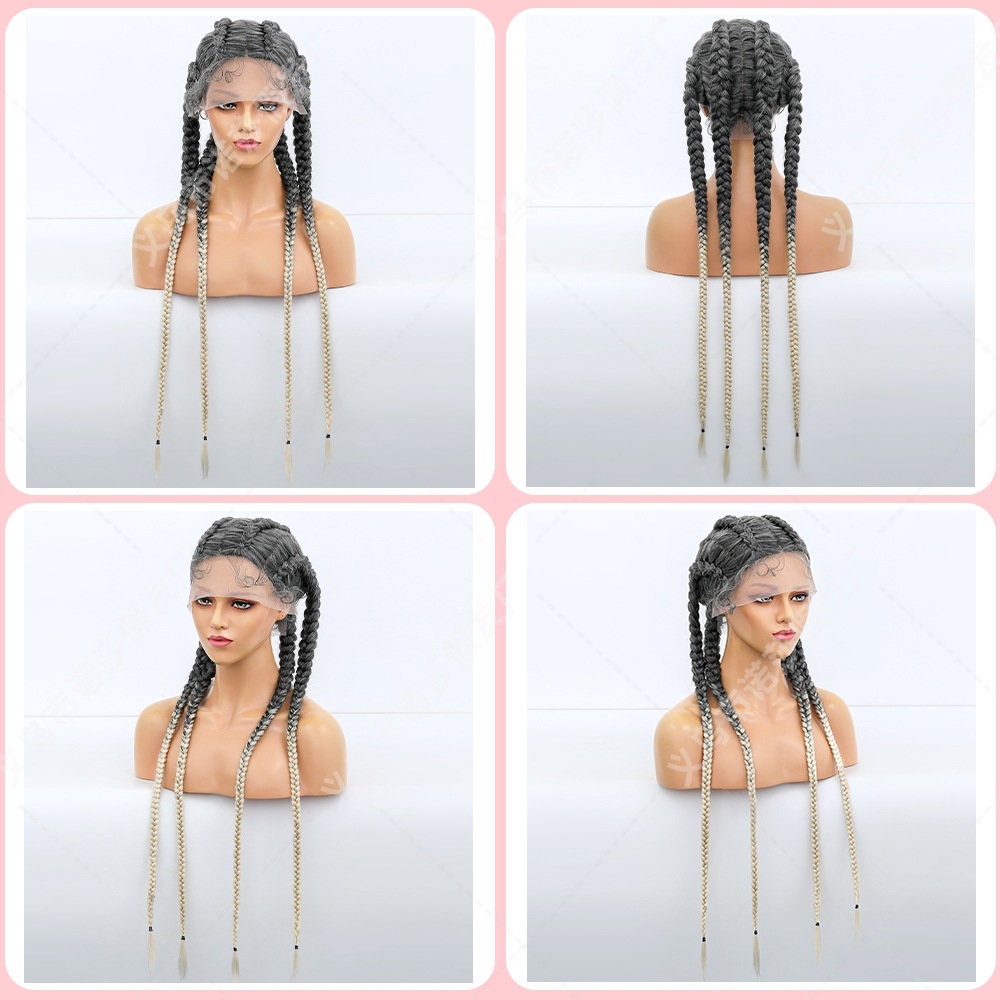 跨境新品假发 小脏辫 鱼骨编发前蕾丝四股辫braid lace wig 4plat