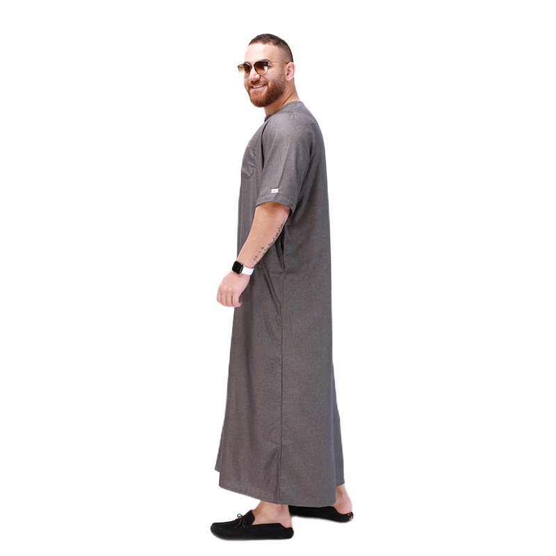 Cross-Border Arab Ethnic Robe for Men Long Short Sleeve Middle East Muslim Clothing Amazon European and American Large Size