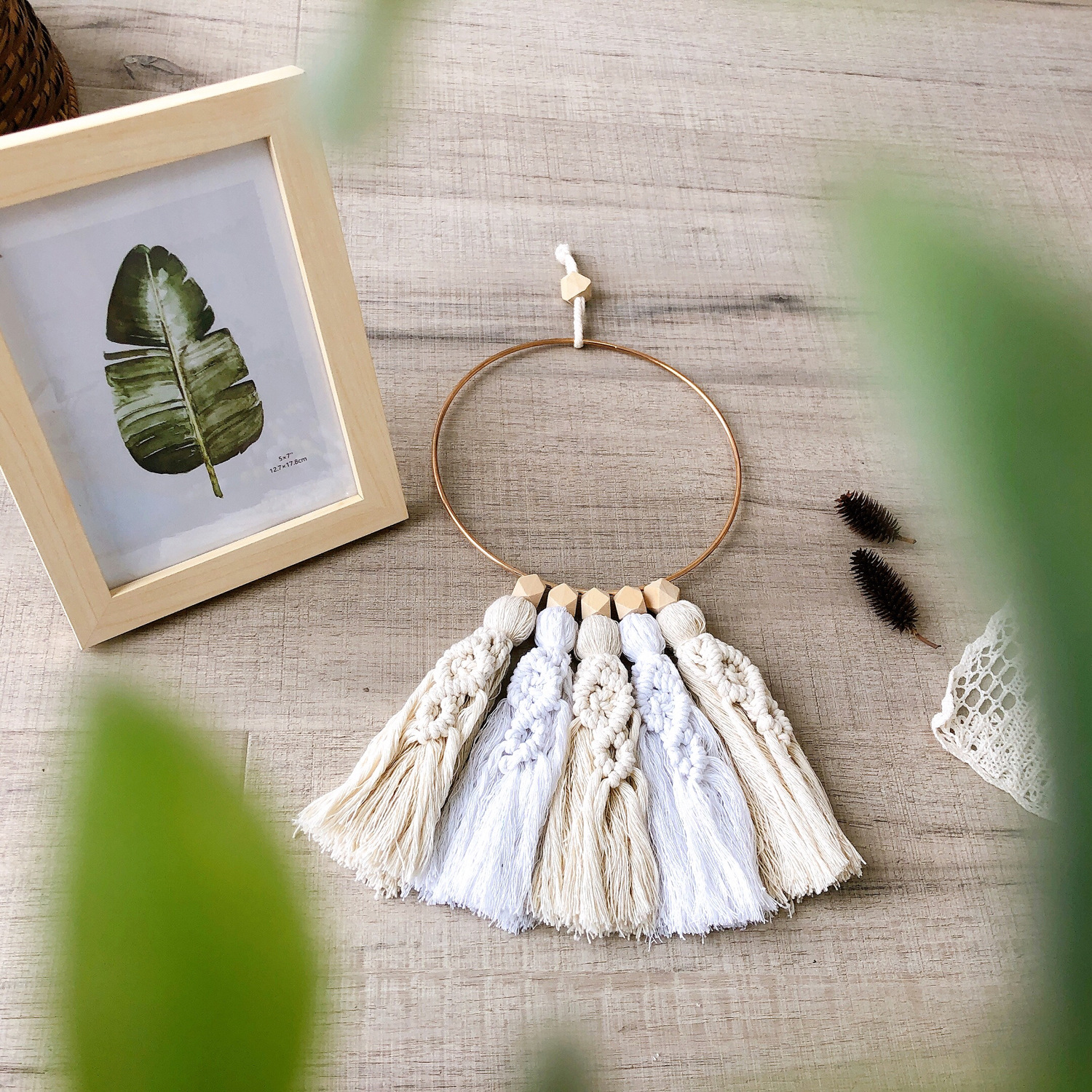 ins装饰北欧风波西米亚编织挂毯波西米亚圆环流苏壁挂亚马逊新款