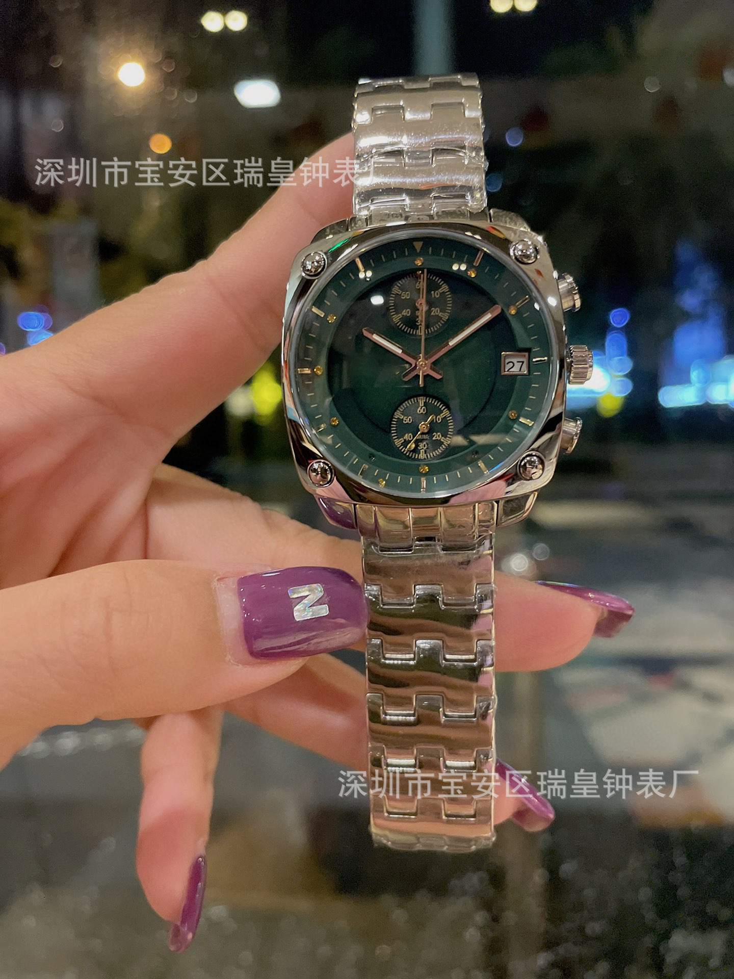 欧尚韩国潮牌tt方形五针多功能大表盘手表男女时尚大气百搭钢带表