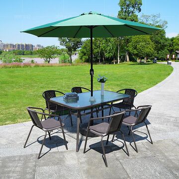 户外桌椅带伞组合庭院露天花园桌椅三件套家用室外休闲阳-阿里巴巴