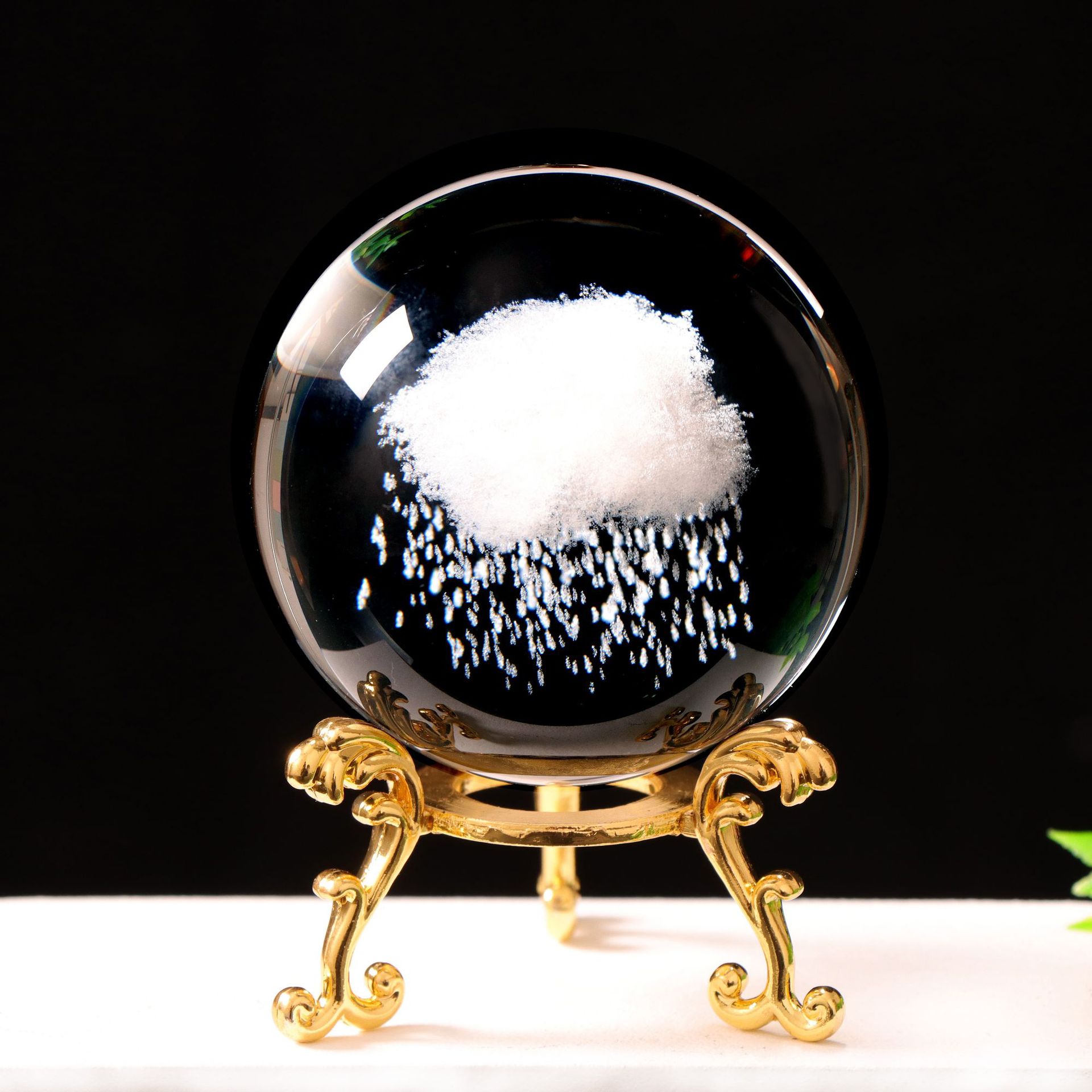 3d激光内雕下雨云蒲公英四叶草心形云玫瑰花家居水晶球工艺品摆件