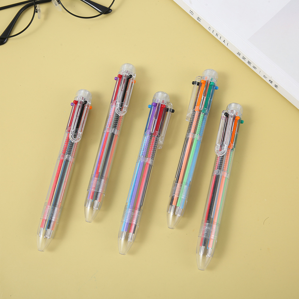 创意设计六色圆珠笔批发小学生卡通可爱透明水笔记笔记专用圆珠笔