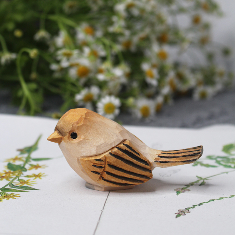 清库存款田园雕刻麻绳木质鸟椴木彩绘装饰工艺品摆饰创意礼品