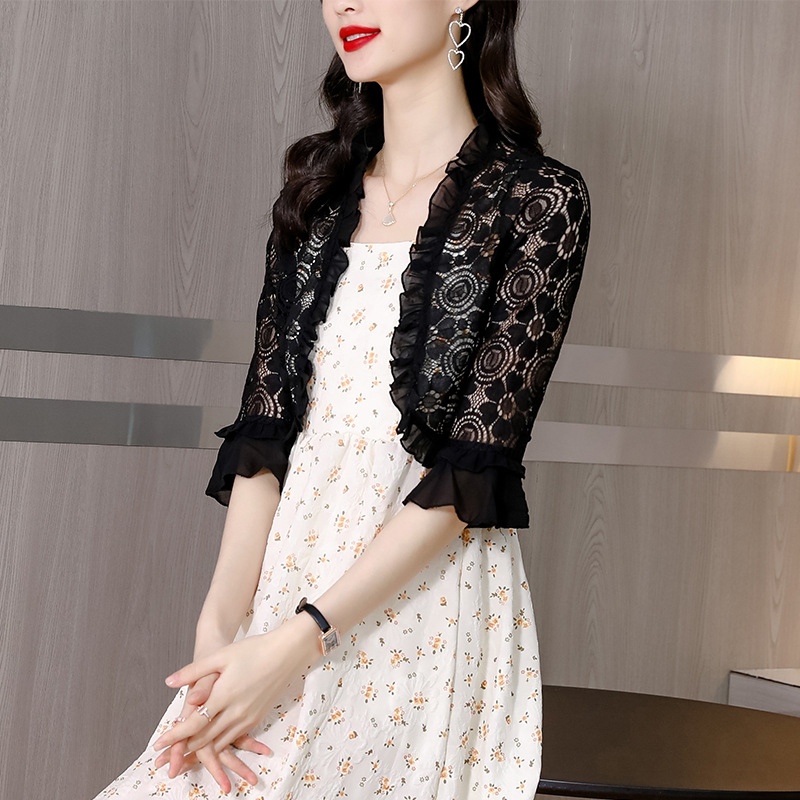夏季蕾丝小披肩女百搭配吊带裙子的外搭短款洋气防晒开衫薄短外套