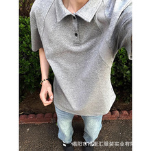 美式正肩polo短袖t恤男女夏季解构拼接翻领衬衫美式复古情侣上衣