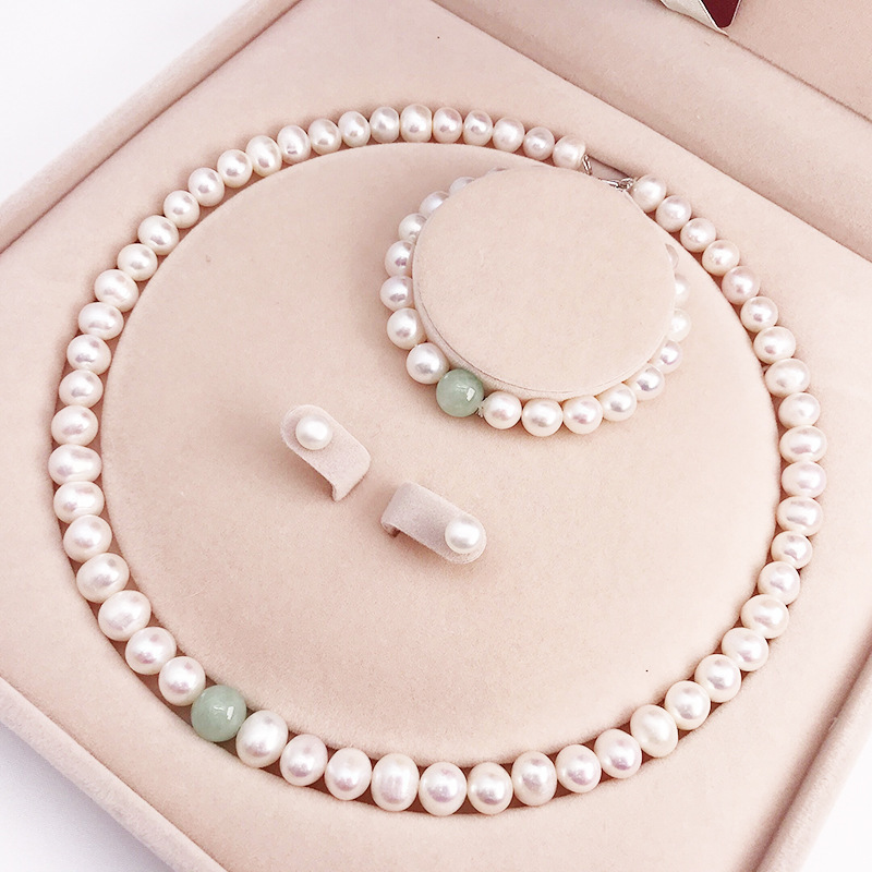 Ornament Natural Freshwater Pearl Necklace S925 Silver Embeded Jade Pith Buddha All-Match Suit Mother's Day Gift