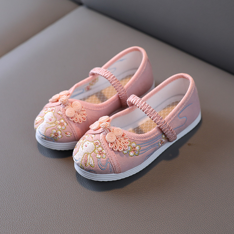 New Girls' Cloth Shoes Children's Embroidered Shoes Antique Shoes Old Beijing Traditional Cloth Shoes Children's Shoes Baby Princess Shoes for Han Chinese Clothing