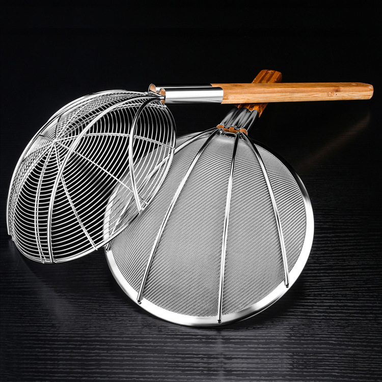 不锈钢捞面勺油炸漏网勺家用鸡块炸篱木柄笊篱捞篱过滤网焯水工具