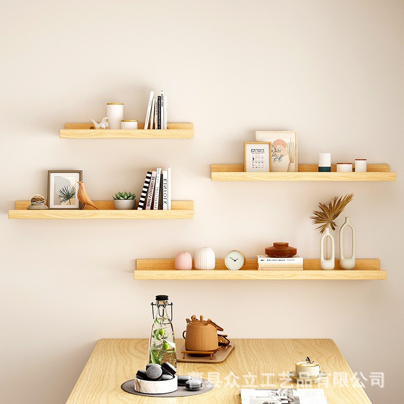 Simple Wall Shelf Household Living Room Hanging Wall Shelf Punch Single Shelf Bookshelf Wall Decoration Solid Wood Bracket