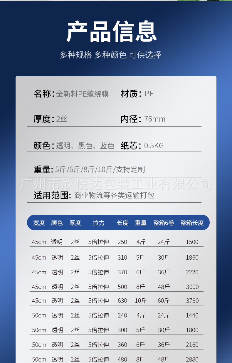 pe缠绕膜工业打包膜透明拉伸膜运输保鲜膜物流包装膜多规格