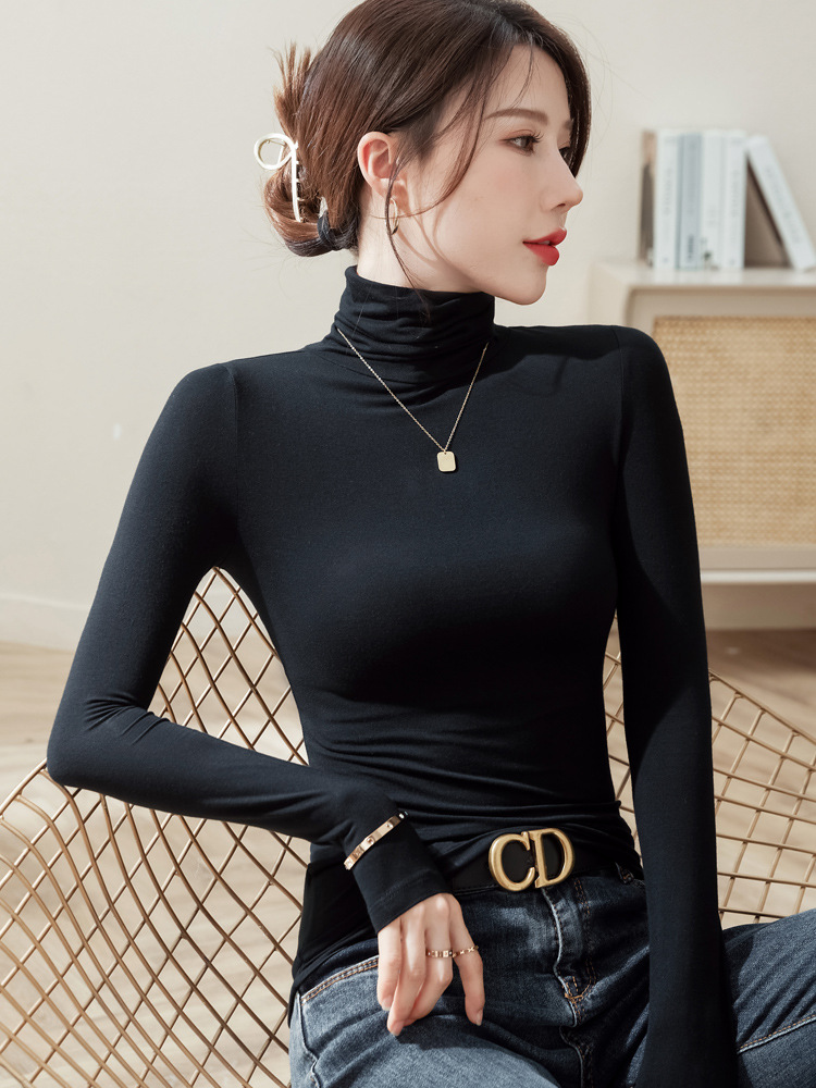 2023新款莫代尔打底衫女秋冬 德绒长袖修身高领内搭保暖上衣 批发