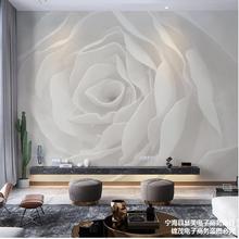 现代简约白玫瑰电视背景墙纸卧室客厅壁纸布大气温馨玫瑰淡雅壁画