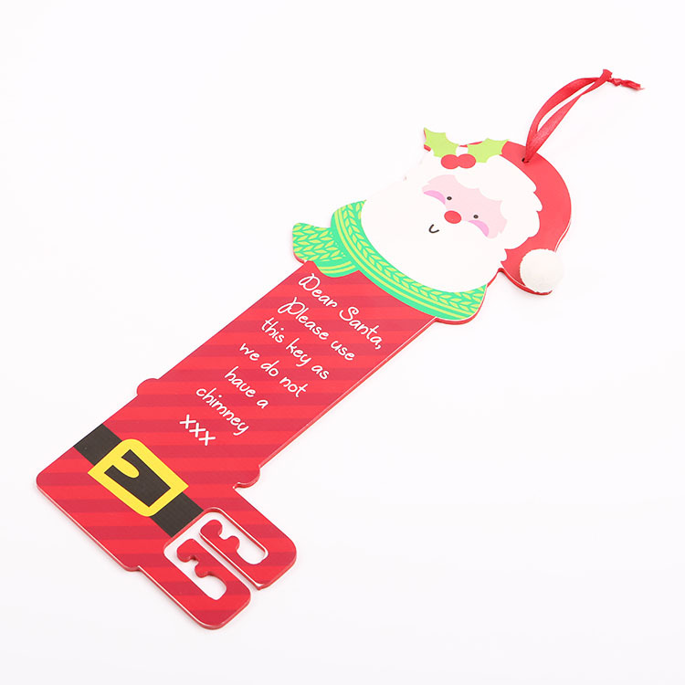 New Christmas Key Shape Wooden Listing Creative Home Santa Claus Decoration Wooden Hanging Panel Wholesale