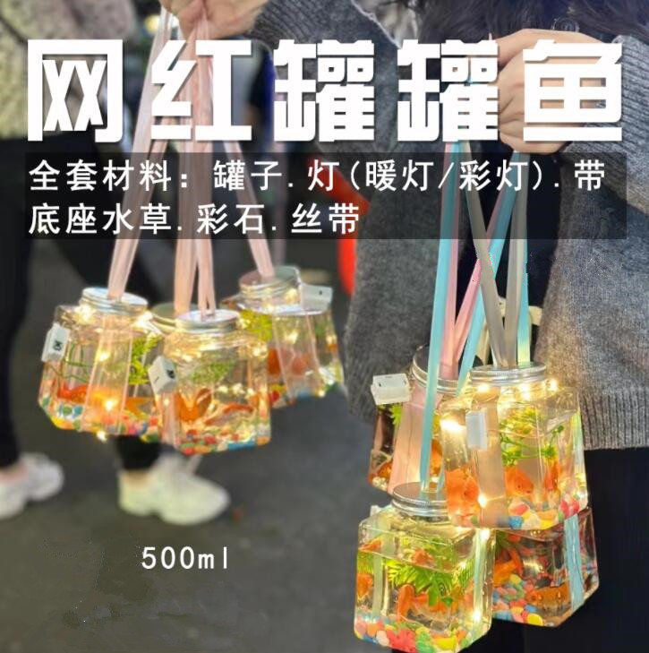 Internet Celebrity Cans Fish Stall Luminous Crystal Wholesale Bubble Fish Bottle Ferrule Ornamental Stone Light Material Package Night Market Artifact