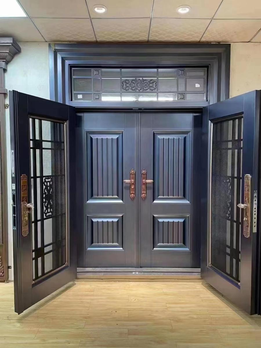 农村自建房双开防盗门家用堂屋纱门防蚊虫防晒锌合金入户大别墅门