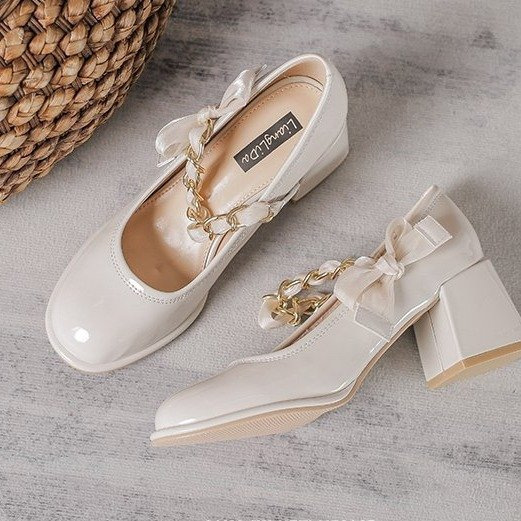 玛丽珍女鞋2024年新款百搭粗高跟甜美配裙子蝴蝶结气质仙女风单鞋
