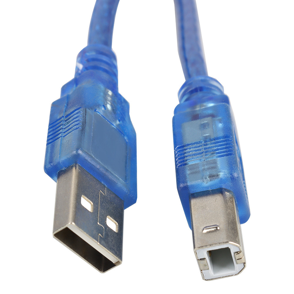 micro usb线30cm/50cm透明蓝方口线连接线打印机口usb数据线uno