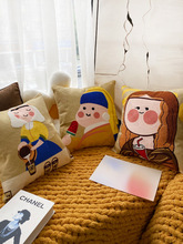 美式卡通刺绣抱枕创意客厅沙发靠垫现代轻奢风布艺床头护腰靠枕套