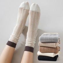 袜子女春秋夏季薄款堆堆袜凉感竹纤维棉袜网眼透气黑白色中筒袜潮