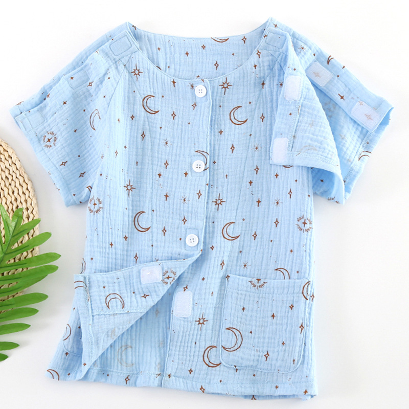 夏季居家儿童病号服纱布透气一片式护理服生病卧床服饰易清洗易穿