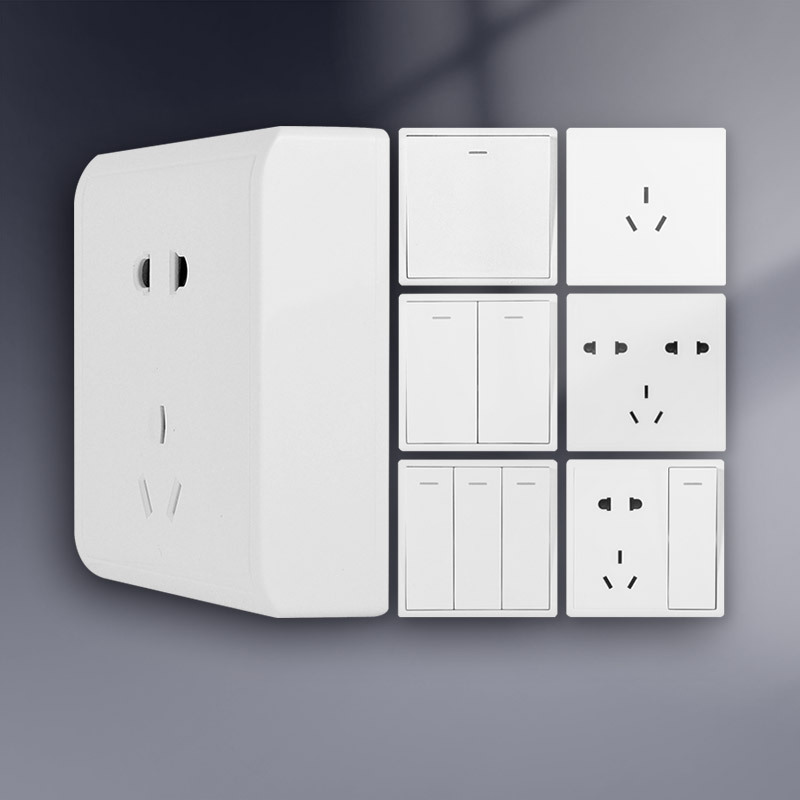 飞雕明装开关插座多孔空调插座一开五孔带开关家用墙式86型明线盒