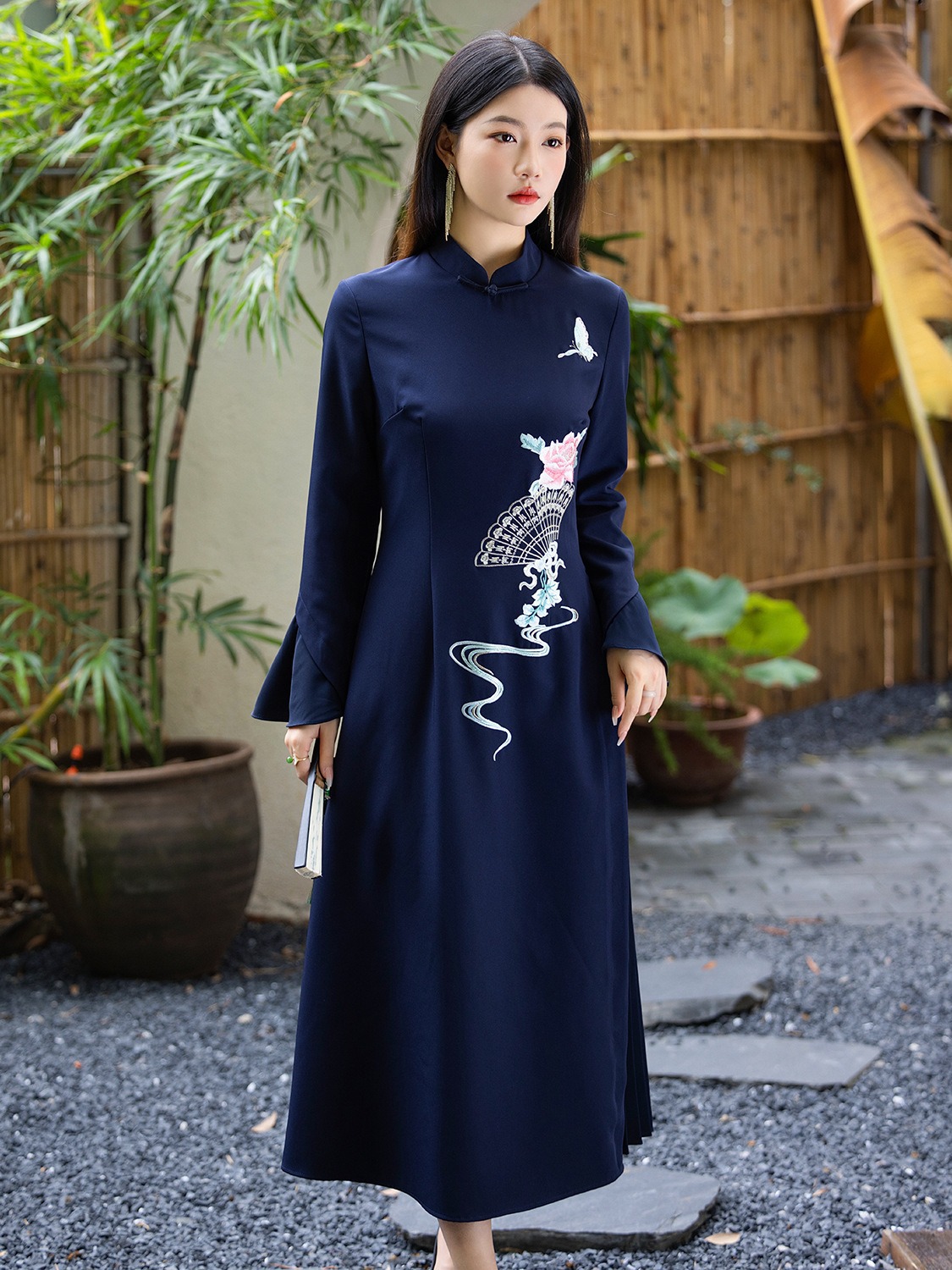 new chinese style improved cheongsam for middle-aged people banquet hanfu chinese style tea art clothes female dress zen tea clothes one piece dropshipping