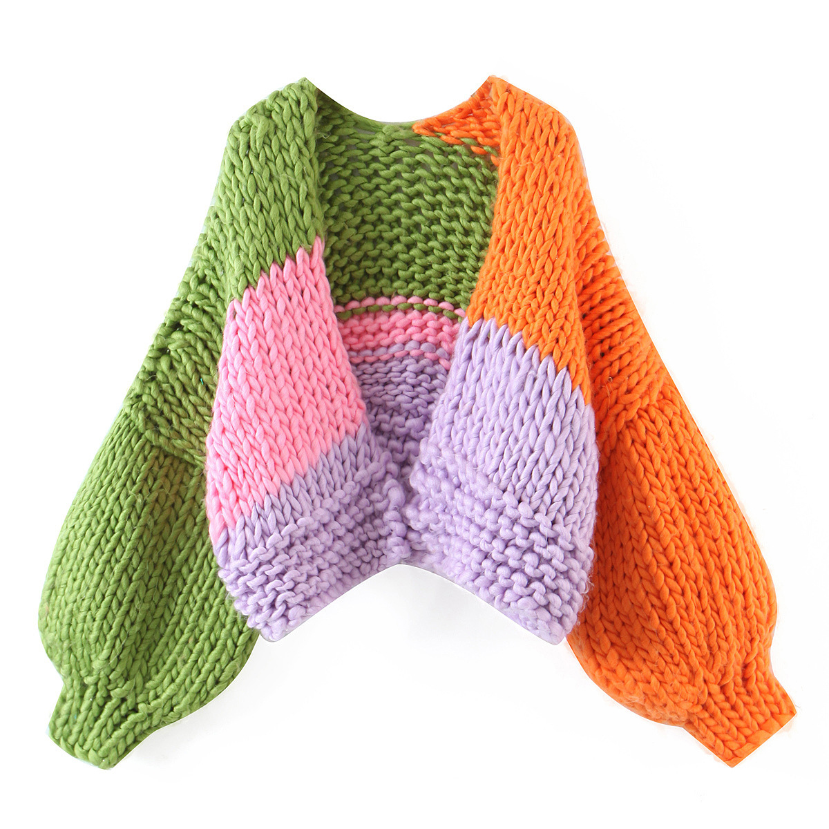 2021秋季外贸批发女装手工粗线彩色毛衣针织开衫