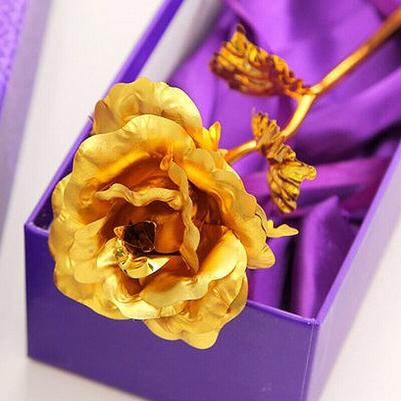 24k金箔玫瑰花 镀金仿真花玫瑰永生花工艺品母亲节情人节礼品礼盒